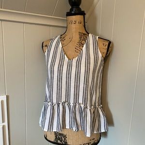 Loft Railroad Stripe V-Neck Peplum Tank Top